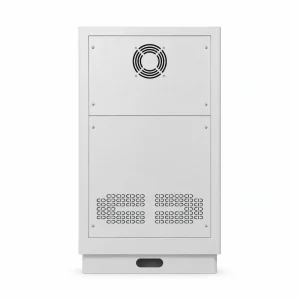 100KVA three phase automatic AC voltage stabilizer SBWZ series with built-in isolation transformer industrial cabinet back view featuring exhaust fan cooling system for 110V 120V 208V 220V 230V 240V 380V 400V 415V 440V 480V AC power applications by Voltnex Power