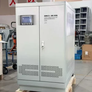 100KVA three phase automatic voltage regulator AVR with built-in isolation transformer high capacity power stabilizer supporting 110V 120V 208V 220V 230V 240V 380V 400V 415V 440V 480V AC industrial power supply applications manufactured by Voltnex Power factory direct supplier