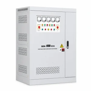 150KVA three phase industrial line voltage regulator with built-in isolation transformer SBWZ series compensation power conditioner supporting 110V 208V 220V 380V 400V 415V 440V 480V AC for factory power systems by Voltnex Power