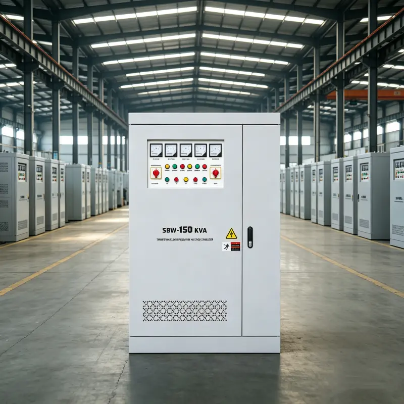 150KVA high capacity three phase automatic AC voltage regulator AVR with built-in isolation transformer supporting 110V 208V 220V 380V 400V 415V 440V 480V AC for industrial power applications factory wholesale exporter by Voltnex Power