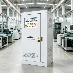 150KVA three phase automatic voltage regulator AVR with built-in isolation transformer supporting 110V 208V 220V 380V 400V 415V 440V 480V AC for precision equipment industrial power supply and stable voltage protection by Voltnex Power
