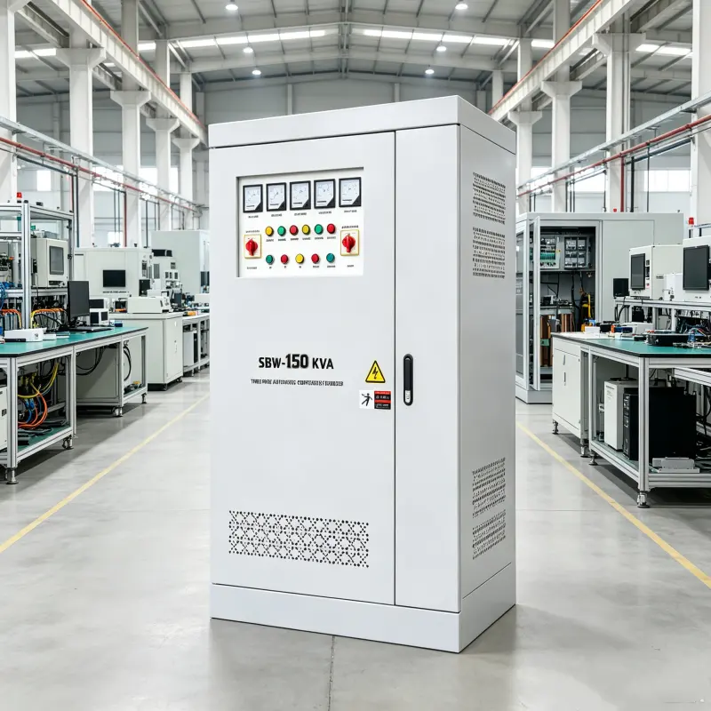 150KVA three phase automatic voltage regulator AVR with built-in isolation transformer supporting 110V 208V 220V 380V 400V 415V 440V 480V AC for precision equipment industrial power supply and stable voltage protection by Voltnex Power