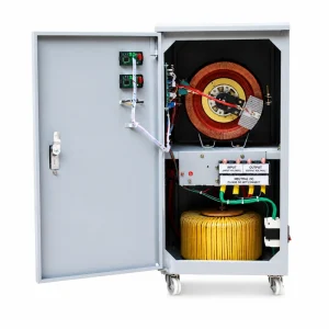 15KVA single phase voltage stabilizer automatic AC voltage regulator AVR servo motor type with copper coil internal structure manufactured by Voltnex Power China factory for reliable power supply solutions