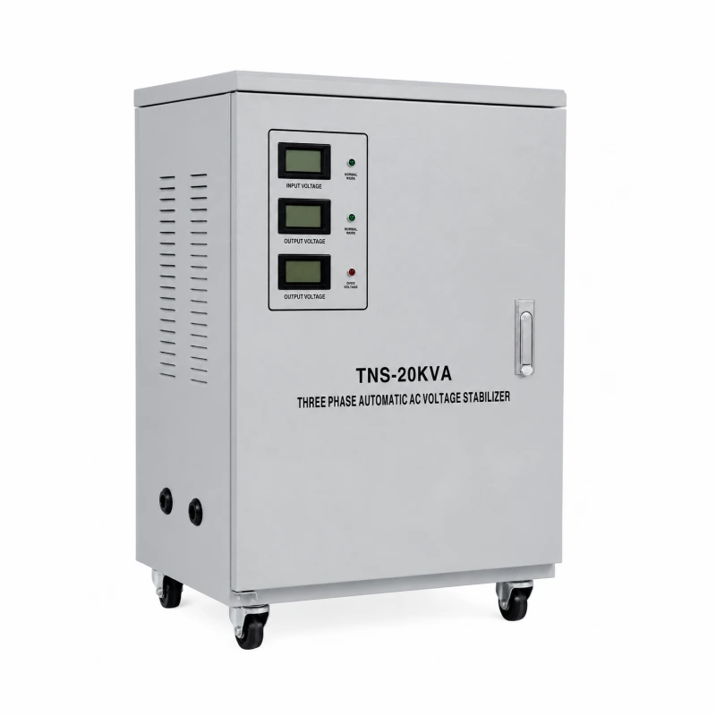 20KVA three phase AC voltage stabilizer automatic voltage regulator AVR servo motor control type for industrial machine power supply manufactured by Voltnex Power China factory