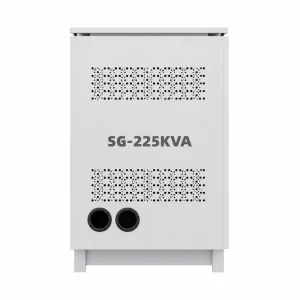 225kVA Industrial High Capacity Dry Type Transformer Enclosure Cabinet Side View with Ventilation Mesh Cable Entry Knockout Hole Design Voltnex Power
