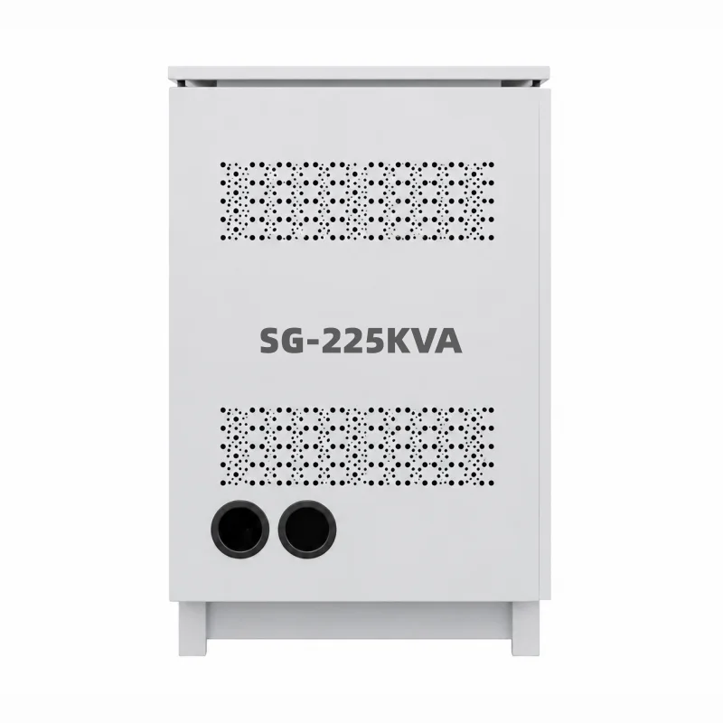 225kVA Industrial High Capacity Dry Type Transformer Enclosure Cabinet Side View with Ventilation Mesh Cable Entry Knockout Hole Design Voltnex Power