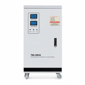 30KVA TNS series three phase automatic AC voltage regulator AVR high precision power stabilizer for industrial equipment with 110V 120V 208V 220V 230V 240V 380V 400V 415V 440V 480V 575V 600V voltage options manufactured by Voltnex Power China factory wholesale exporter