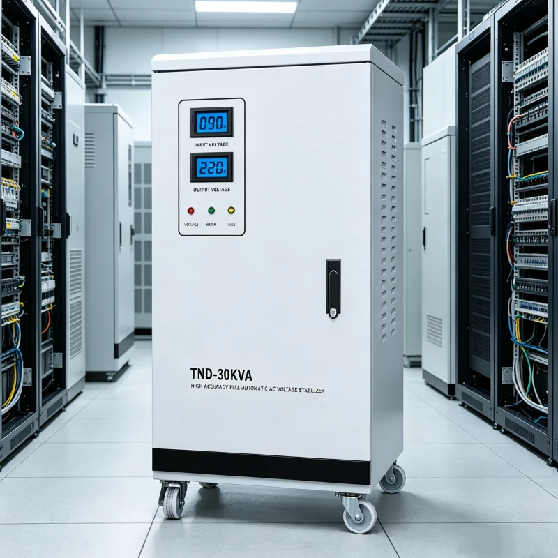30KVA three phase automatic voltage regulator AVR for server room data center and precision equipment power supply solution supporting 110V 120V 208V 220V 230V 240V 380V 400V 415V 440V 480V 575V 600V AC systems manufactured by Voltnex Power China industrial power equipment supplier