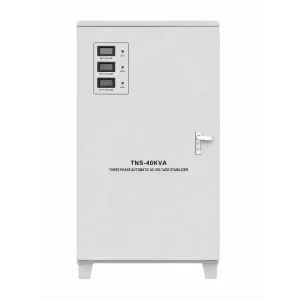 40KVA three phase AC power voltage stabilizer automatic voltage regulator AVR servo motor control type for heavy duty industrial power supply supporting 110V 120V 208V 220V 230V 240V 380V 400V 415V 440V 480V AC systems manufactured by Voltnex Power China industrial power equipment manufacturer