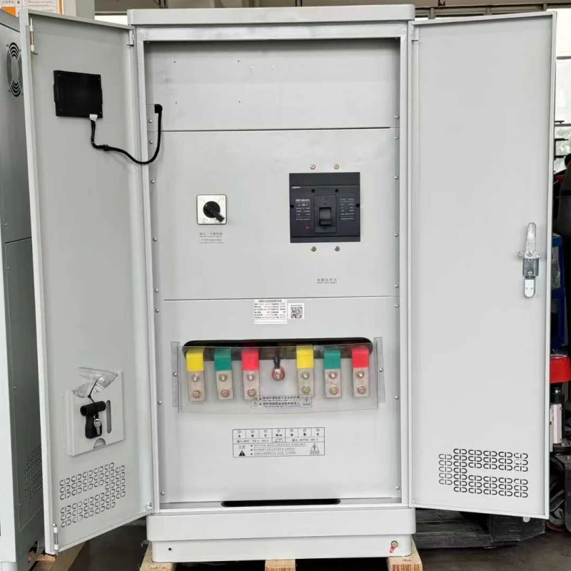 500KVA three phase heavy duty line voltage regulator with built-in isolation transformer supporting 110V 208V 220V 380V 400V 415V 440V 480V AC for factory plant main power system and industrial voltage stabilization solution by Voltnex Power