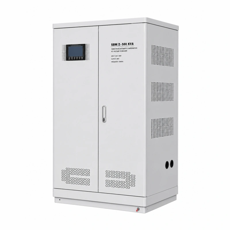 500KVA three phase industrial voltage regulator with built-in isolation transformer supporting 110V 208V 220V 380V 400V 415V 440V 480V AC for heavy duty power conditioning, industrial applications and wholesale supply by Voltnex Power