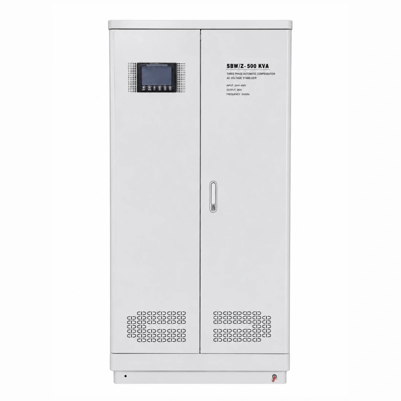 500KVA three phase automatic voltage regulator AVR with built-in isolation transformer supporting 110V 208V 220V 380V 400V 415V 440V 480V AC for high power voltage stabilization, factory direct industrial power solutions by Voltnex Power