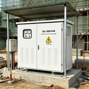 500kVA Outdoor Waterproof Three Phase Dry Type Isolation Transformer Installed on Concrete Pad for Industrial Substation Power Supply by Voltnex Power Manufacturer