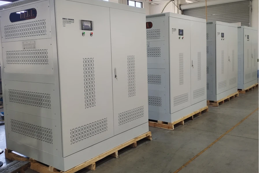 Industrial Voltage Stabilizer Production Line in China Factory Manufacturing Automatic Voltage Regulators from 1KVA to 3000KVA with 220V 380V 400V Input Voltage, High Accuracy Voltage Stabilization and Custom Power Protection Solutions - Voltnex Power