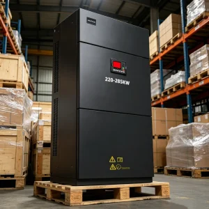 220kW 250kW 285kW (300HP 340HP 380HP) Three Phase Variable Frequency Drive VFD Heavy Duty Inverter Wooden Pallet Packaging 208V 220V 380V 400V 415V 440V 480V Warehouse Logistics Export Voltnex Power