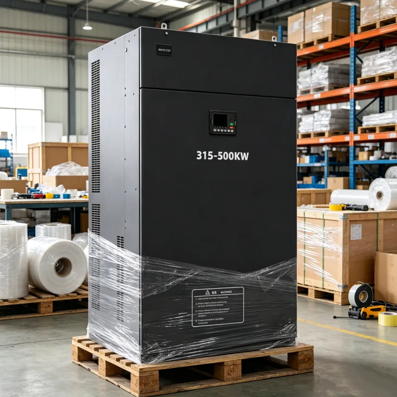 315kW 400kW 450kW 500kW Three Phase Variable Frequency Drive VFD Heavy Duty Inverter Stretch Film Wooden Pallet Packaging for Export 420HP 530HP 600HP 670HP 208V 220V 380V 400V 415V 440V 480V Voltnex Power