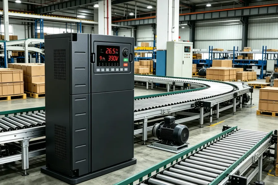 55kW 75HP 3 Phase Industrial Variable Frequency Drive VFD at 26.5Hz for Long Distance Belt Conveyors, Logistics and Bulk Material Handling Equipment | VoltNex Power