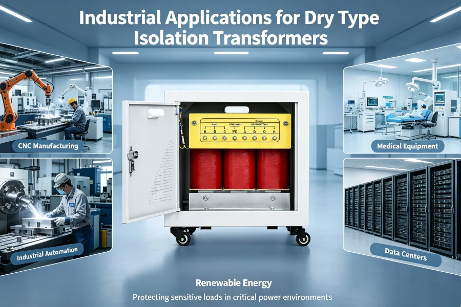 Industrial Applications of Dry Type Isolation Transformers for CNC Machines, Robotics, PLC Systems, Medical Devices, Laboratories, Data Centers and Renewable Energy Projects | Voltnex Power Global Export Manufacturer