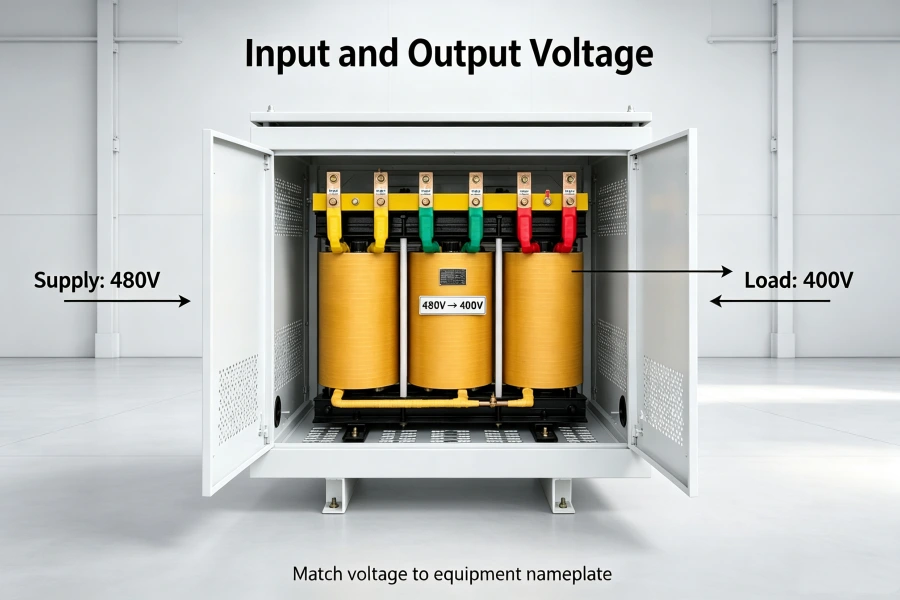 Input and Output Voltage Matching Principle of Dry Type Industrial Isolation Transformer Showing Voltage Ratio Selection, Primary Secondary Voltage Conversion and Customized Power Solutions | Voltnex Power