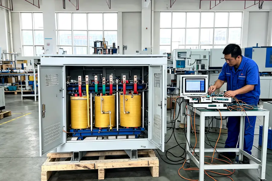 Voltnex Power Industrial Voltage Stabilizer Insulation Resistance and Class H Safety Quality Test Electrical Performance Inspection at Manufacturing Factory
