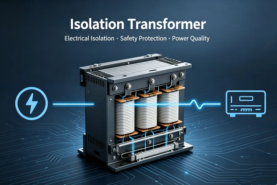 Isolation Transformer vs Standard Distribution Transformer Comparison Diagram Showing Differences in Function, Electrical Safety, Galvanic Isolation and Power Quality Performance | Voltnex Power