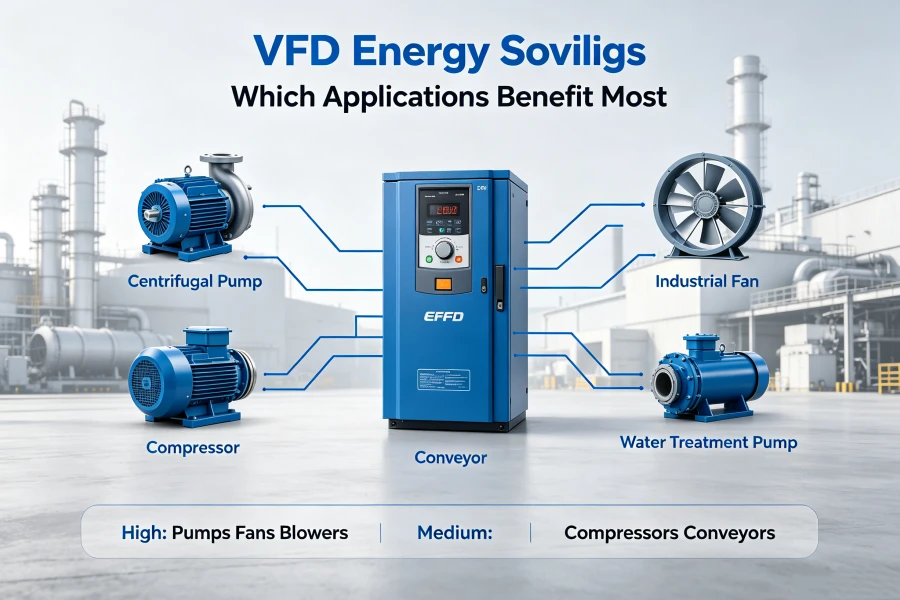 VFD Energy Saving Application Overview for Industrial Equipment, Centrifugal Pumps, Fans, Blowers, Compressors and Conveyors, 0.75kW to 1000kW Motor Applications, China Factory Manufacturer