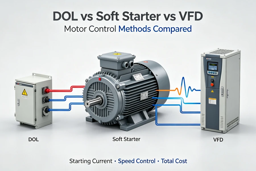 VFD vs Soft Starter vs DOL Starter Comparison Guide for Selecting the Best Industrial AC Motor Control Method, 0.75kW to 1000kW Motor Applications, China Factory Manufacturer