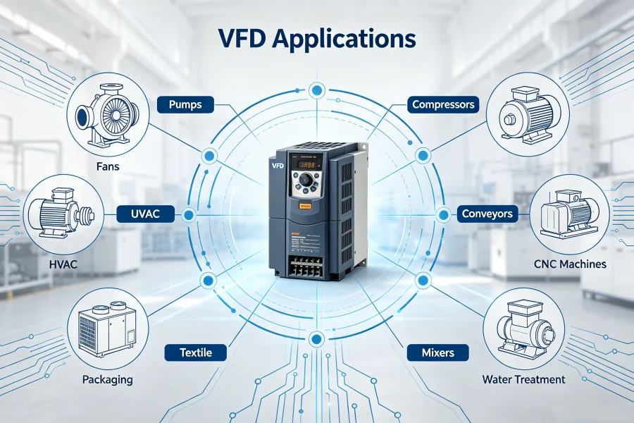 Variable Frequency Drive VFD Typical Industrial Applications for Pumps Fans Compressors Conveyors CNC Machines and Water Treatment Systems