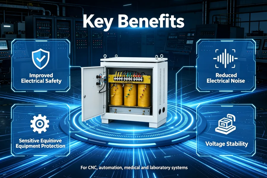 Why Use Galvanic Isolation Transformers in Factories Showing Power Stability Improvement, Electrical Protection, EMI Reduction and Industrial Equipment Damage Prevention | Voltnex Power
