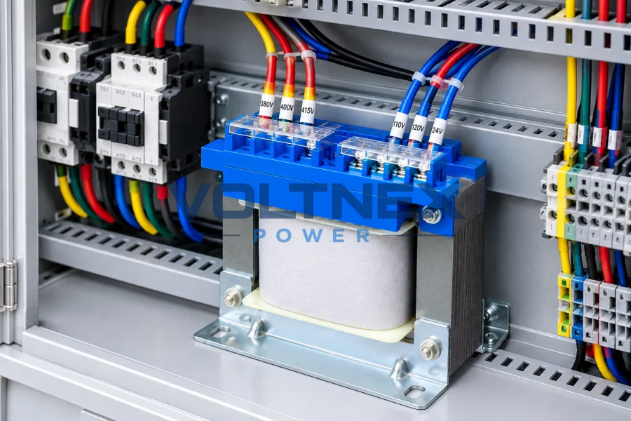 BK Series Open Type Control Transformer Installed Inside an Industrial Electrical Control Cabinet