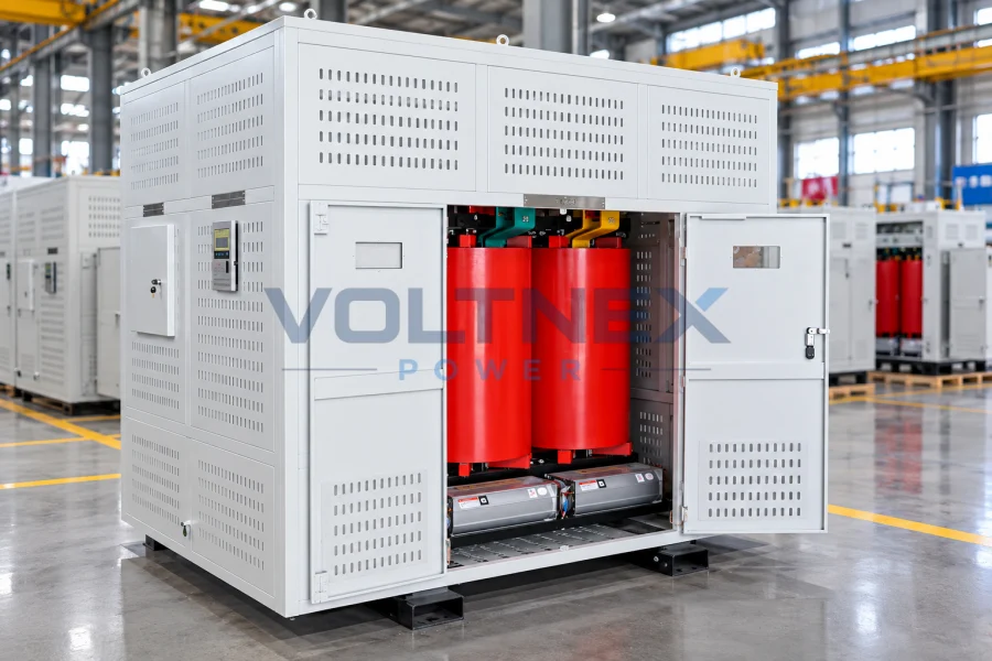 Enclosed three phase dry type transformer for industrial power distribution