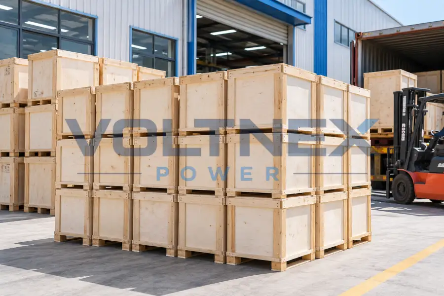 Export packaging and warehouse preparation for industrial transformers and power equipment by Voltnex Power