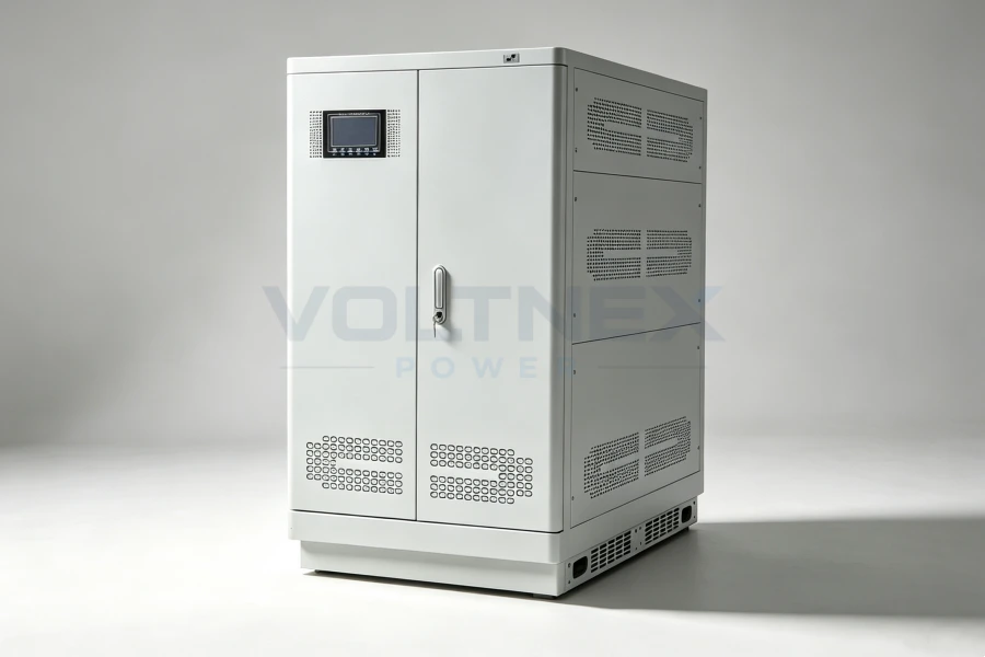 High-Power Floor-Standing Industrial Voltage Stabilizer Cabinet with LCD Touch Display and Automatic Voltage Regulator AVR for Factory Power Supply
