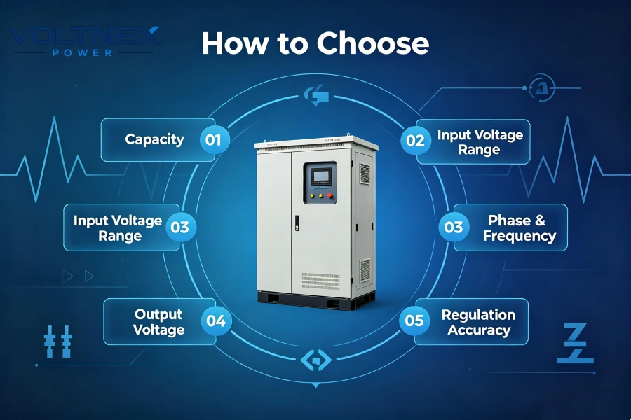 How to Choose Voltage Stabilizer for Generator Based on Capacity, Input Voltage, Output Voltage, Phase, Frequency and Regulation Accuracy
