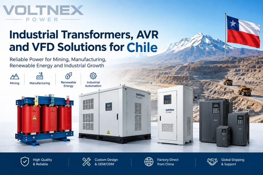 Industrial Transformers AVR Voltage Stabilizers and VFD Solutions for Chilean Mining Manufacturing Renewable Energy and Industrial Automation Voltnex Power