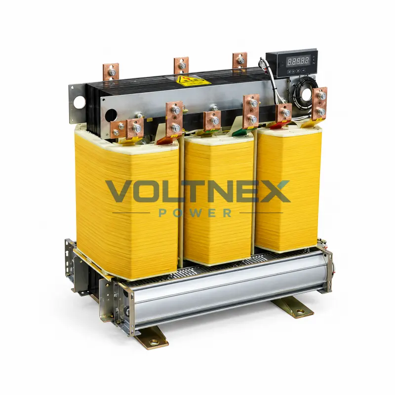 Industrial ZSG three phase dry type rectifier transformer manufactured in a factory environment for electroplating, electrolysis, battery charging, DC drives, excitation systems and industrial DC power applications, featuring copper windings, dry type construction and a robust transformer frame for reliable AC power supply to rectifier equipment