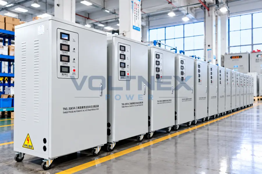 Precision assembly of industrial transformers and power control equipment by skilled factory technicians