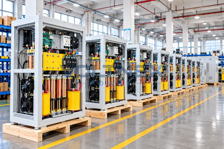 Professional transformer manufacturing facility with industrial electrical equipment and organized production areas