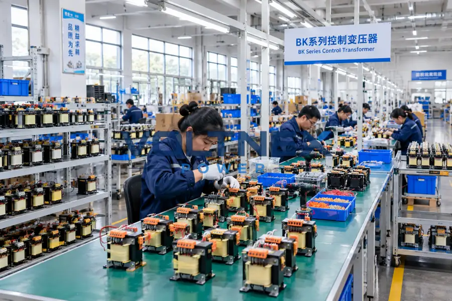 Skilled production team assembling industrial transformers and electrical power equipment at a China manufacturing factory