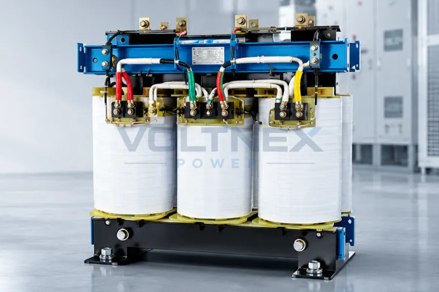 Three phase dry type rectifier transformer with copper windings, electrical silicon steel core and open industrial structure for power conversion, rectifier equipment and high-current DC power applications