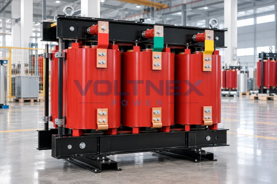 Three Phase Dry Type Rectifier Transformer with Red Windings for High Current Industrial Power Conversion