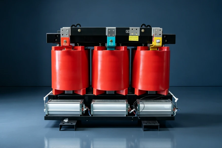 Three Phase Dry Type Transformer with Open Core and Red Coil Windings for Industrial Power Equipment